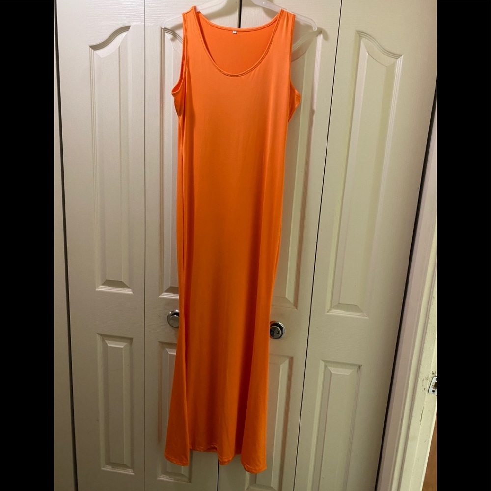 Very Long Orange Maxi Dress